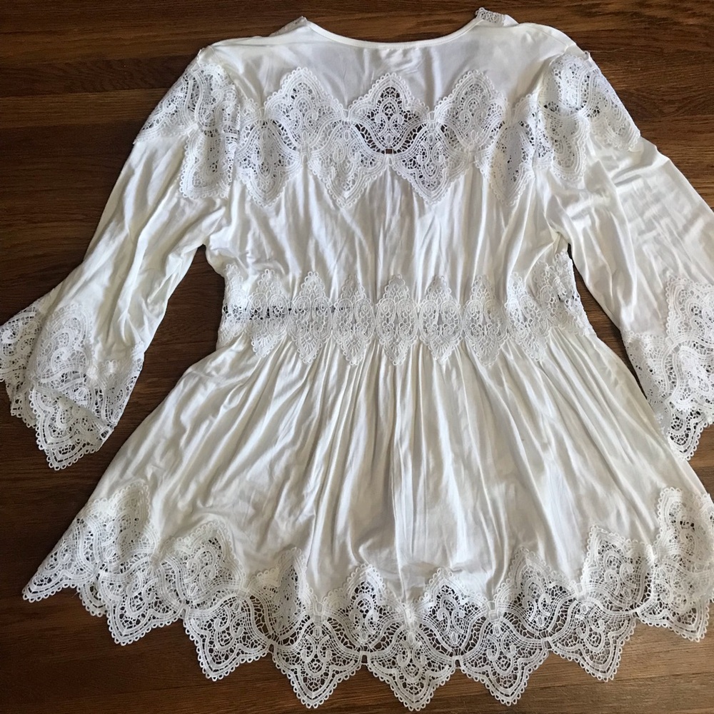 SOLD Pol L white lace boho blouse bell sleeve fairy corset beachy - Picture 8 of 9